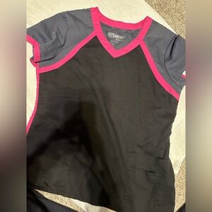 Grey's Anatomy Black Scrub Top with Pink Trim